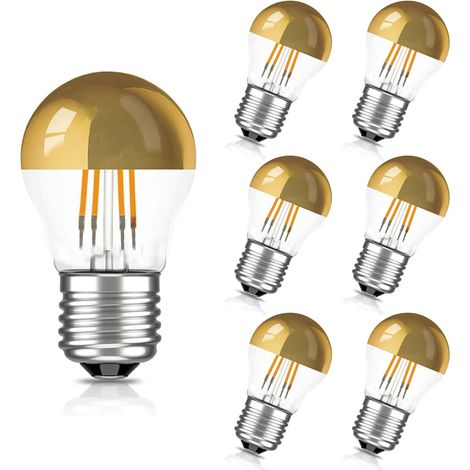 G45 Kopfspiegellampe Silber LED Glühbirne E27 Sockel Edison Lampe ersetzt 40 Watt, 4W, 240 Lumen, 2700K warmweiß, LED Filament Fadenlampe, Dimmbar, 220V, Gold(6 articles) (1/5)