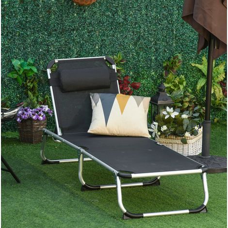 Sillon tumbona reclinable plegable aluminio negro OKMYHOME (1/3)
