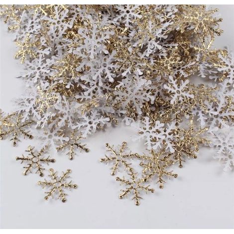Lot de 50 flocons de neige dorés et argentés - Décoration de Noël - Pour table et sapin - Ornements (1/4)