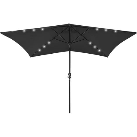 Parasol avec LED - Parasol de Jardin Parasol droit et mât en acier Noir 2x3 m BV500530 - BonneVie (1/5)