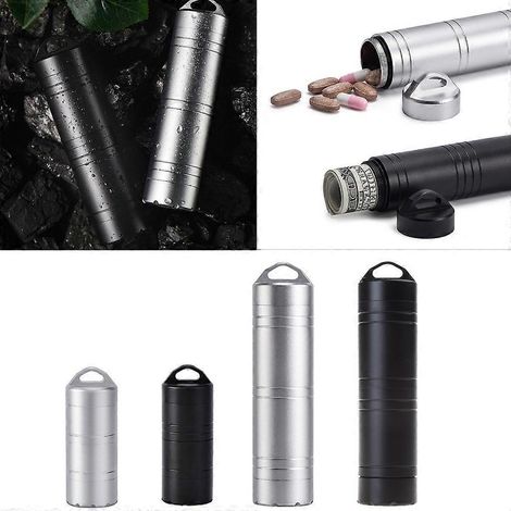 Boîte à capsules étanche en alliage d'aluminium scellé pour médicaments, idéale pour une utilisation extérieure - Grand format, argentée (1/4)