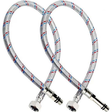 Tuyau flexible tressé - AVIZAR - 40 cm F1/2–M10 - Gris - Métal tressé - Compatible eau chaude/froide