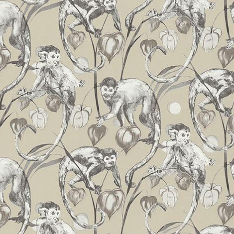 Monkey Jungle Wallpaper Textured Embossed Tropical Beige Paste The Wall Vinyl (1/4)