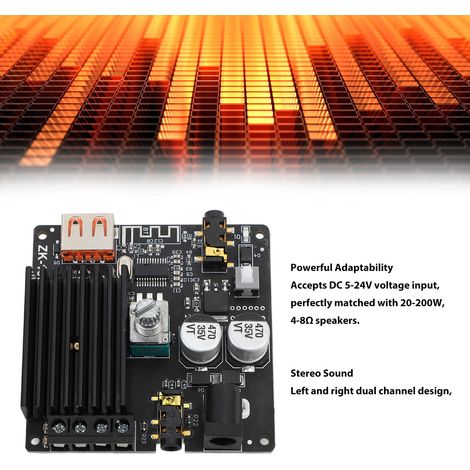 Ortviai Amplificateur Stéréo Numérique Bluetooth 5.0 ZK-1002M 2 Canaux, 5–24 V, Entrées BT/AUX/USB (1/4)