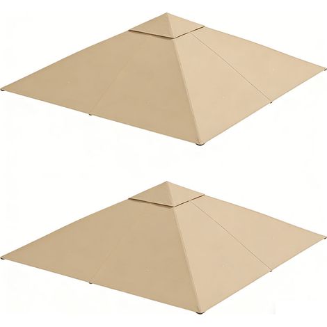 2er-Set   pavillondach Ersatzdach für Pavillon 2,98 x 2,95 m Sonnenschutz Polyester Beige, wetterfest & UV-beständig