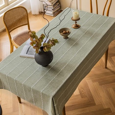 Nappe en lin sauge Nappe en coton vert pour table rectangulaire Nappe bohème douce lavable pour cuisine (gris vert, 53 x 70 pouces)
