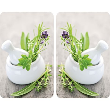 WENKO Herdabdeckplatte Universal Kräutergarten 2er Set, für alle Herdarten, Mehrfarbig, Gehärtetes Glas mehrfarbig, Kunststoff (TPE) hellgrau, Kunststoff transparent (1/5)
