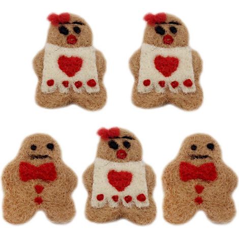 Lot de 5 pendentifs de Noël faits main, représentant un bonhomme en pain d'épice (style aléatoire).-7x6cm