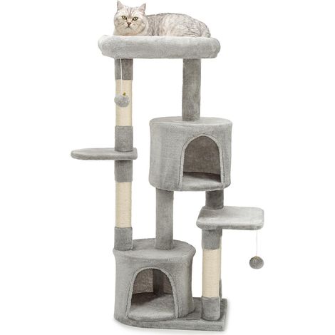 lionto Albero da grattare per gatti Albero da arrampicare con palline e sisal Altezza 115 cm, grigio chiaro (1/5)