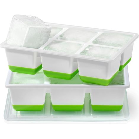 Silicone Bac a Glacon avec Couvercle, 6 CM Grand Bac à Glaçons XXL Moule Glacons Sans BPA & Faciles à Retirer, Gros Glaçon Ice Cube Tray pour Cocktails Whisky (2 VERT) (1/5)