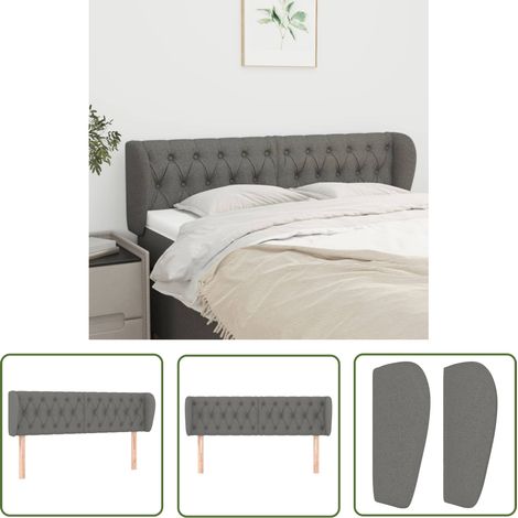 The Living Store Tête de lit avec oreilles Gris foncé 163x23x78/88 cm Tissu - Tête De Lit - Têtière De Lit - Literie - Meuble De Chambre - Mobilier Chambre (1/5)
