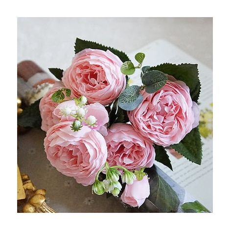 Roses Artificielles - Fleur en Soie - Pour Décoration de Mariage, Maison et Fêtes - Guirlande et Couronne DIY - 8 Têtes (1/5)