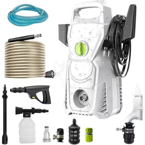 Nettoyeur haute pression 1500W, 135 bars, avec tuyau et buse de 10 mètres, 3 modes, convient au nettoyage des voitures et des terrasses, gris. (1/5)