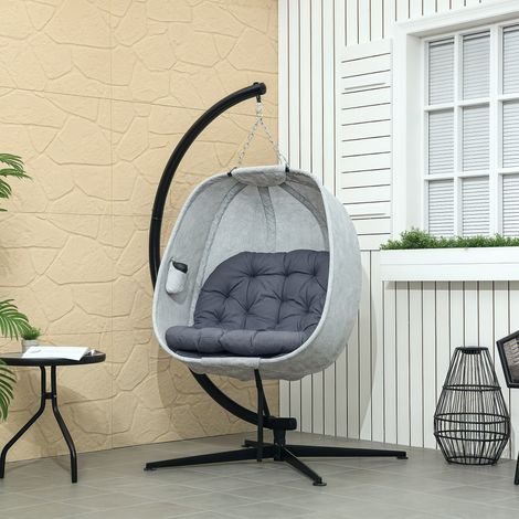Œuf suspendu extérieur pliant, balancelle avec socle et coussins, hamac individuel, fauteuil suspendu pour intérieur et extérieur, terrasse, jardin, gris