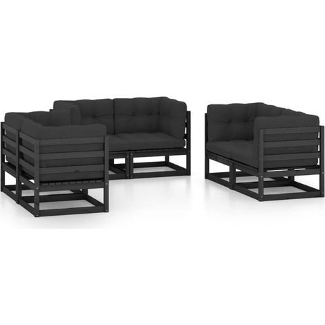 Salon de jardin 6 pcs Ensemble Table et Chaise de Jardin - avec coussins Bois de pin massif BV526263 - BonneVie (1/5)
