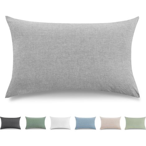 Taie Oreiller 50x80 cm Lot De 2,Housse Coussin 100% Coton Lavé Doux, Aspect Lin Et Respirant, Taie d Oreiller Vert Clair avec Fermeture éClair (1/5)