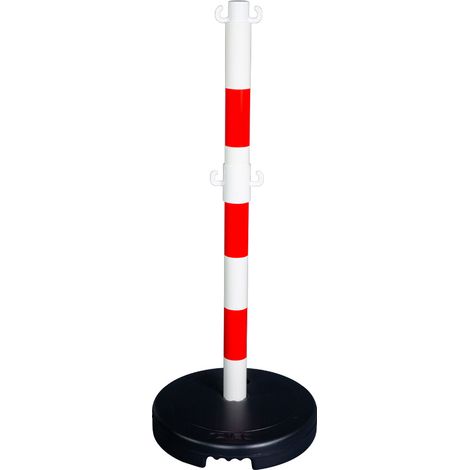 Poteau PVC Rouge/Blanc avec crochets à mi-hauteur sur socle à lester 9kg - 2000956