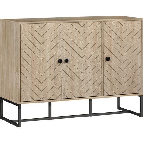 Buffet design à chevrons avec étagères GOUVELA effet chêne clair (1/5)