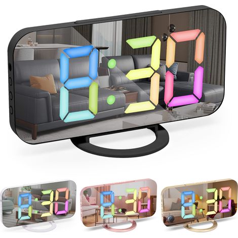 Wecker, dimmbare LED-Anzeige, Digitaluhr, digitale Wecker-Farbschriftarten, Alarm, Schlummerfunktion, Nachttischuhr, Schlafzimmer-Dekoration, Schwarz EN8813, Einheitsgröße