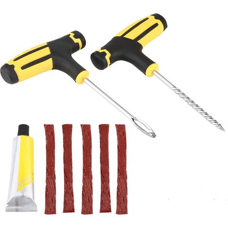 Dieses robuste Reifenreparaturset enthält Einsetzwerkzeuge. Die Werkzeuge sind aus hochfesten Materialien gefertigt, und die Reifenreparaturstopfen sorgen für dauerhafte Reparaturen – die ideale Wahl 