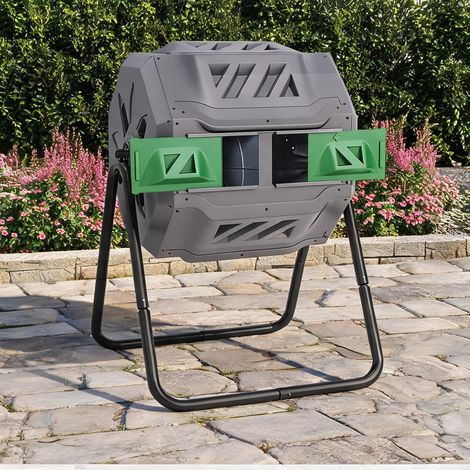 Composteur de jardin rotatif 160 L à 2 sections avec 8 prises (1/5)