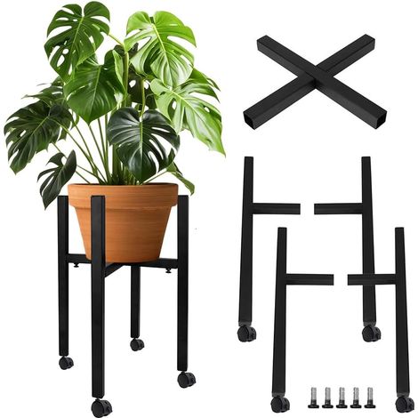 Table Pour Plantes, Tabouret De Fleurs Avec 4 Roulettes, Support De Fleurs En Métal Noir Pour Pots De 24 À 38 Cm, Table De Plantes Et Tabouret Pour Jardin, Balcon, Salon (1/5)