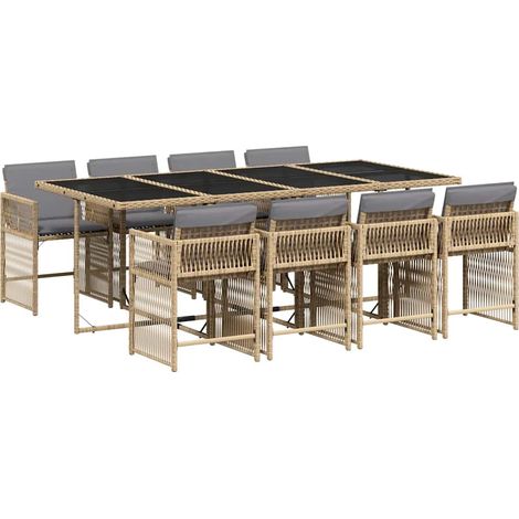 Maison Exclusive - Set Pranzo da Giardino 9 pz con Cuscini Beige Misto Polyrattan