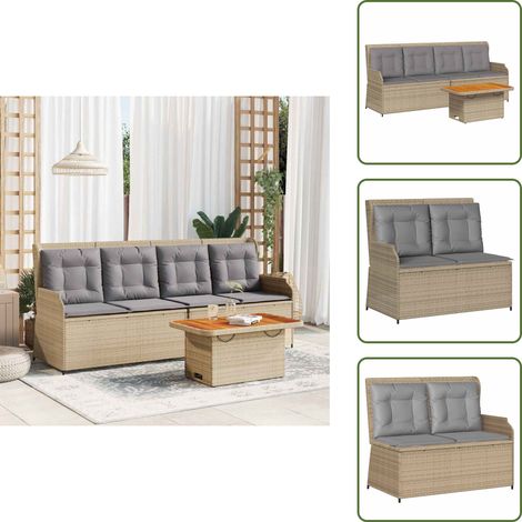 The Living Store Salon de jardin avec coussins 3 pcs beige résine tressée - Banc de jardin (1/5)