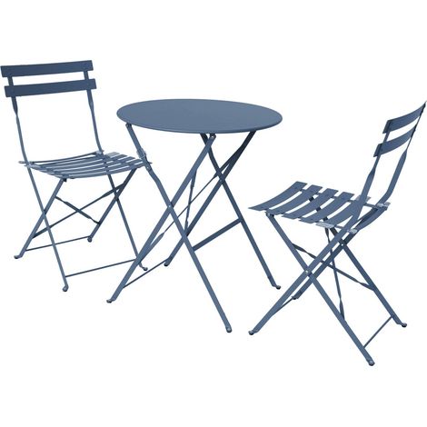 Folding metal bistro garden table with 2 chairs, Emilia, Grey Blue, 60x60x71 cm (1/5)