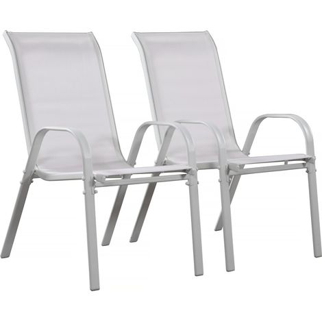 Habitat Et Jardin – Fauteuil de jardin empilable Textilène gris clair – Lot de 2 – Structure acier – Hauteur d'assise 40 cm – Résistant aux UV et à l'eau