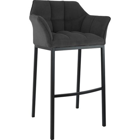 Sgabello da bar x1 con seduta avvolgente e imbottita in velluto a coste grigio scuro e struttura in metallo nero a 4 gambe 100005894