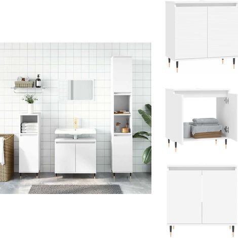 Armoire de salle de bain blanc 58x33x60 cm bois d'ingénierie - Meuble De Salle De Bain - Armoire De Salle De Bain - Rangement Salle De Bain - Design Industriel - Meubles Blancs (1/5)