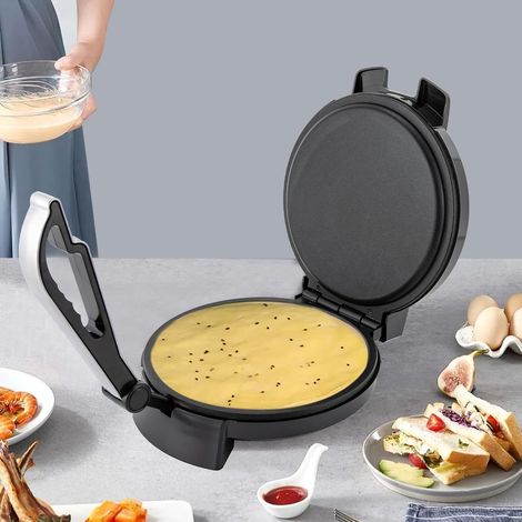 Electric Chapati Roti Maker, 1200W Rund Roti Maker Schwarz Silber Hersteller Temperatur Einstellbar 200-260°C für Häuser, Restaurants, Dessertgeschäfte, Frühstücksgeschäfte