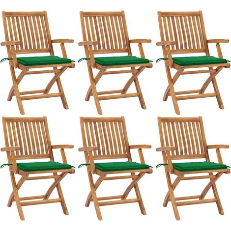 vidaXL Sillas plegables con cojines, 6 unidades, madera maciza de teca. (1/4)
