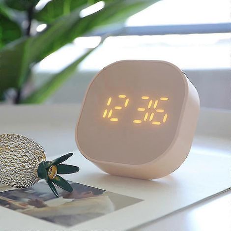 Mini réveil carré avec veilleuse et horloge numérique multifonctionnelle LED silencieuse (GPink) (1/4)
