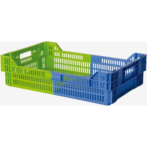 Caisse ajourée empilable emboitable 600 x 400 x 153 mm bicolore 27 L - bleu/vert - Gilac