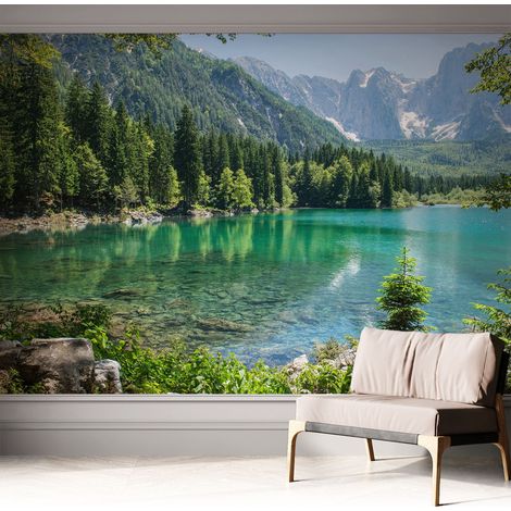 Selbstklebend Tapete - abwaschbar - Raumgestaltung Schlafzimmer Wohnzimmer Tapete Grüner See 312x219 cm (1/5)