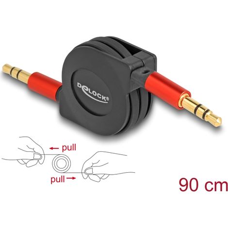 Delock Cable retrÃ¡ctil de audio con conector estÃ©reo de 3,5 mm y 3 pines macho a macho de 90 cm