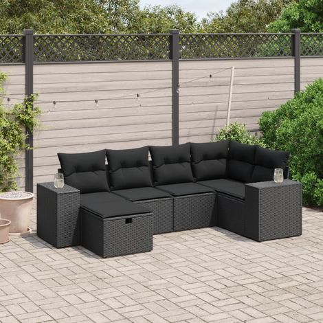 vidaXL Salon de jardin 6 pcs avec coussins noir résine tressée (1/4)