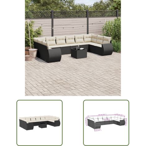 The Living Store 11-tlg. Garten-Sofagarnitur mit Kissen Schwarz Poly Rattan - Gartenmöbel Set - Outdoor Möbel - Rattan Gartenset - Lounge Set - Esstisch Set (1/3)