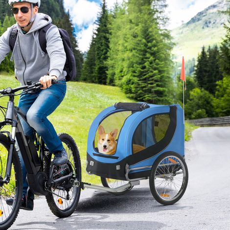 Rimorchio bici per cane in tessuto Oxford blu e nero 130 x 73 x 90 cm OKWISH (1/5)