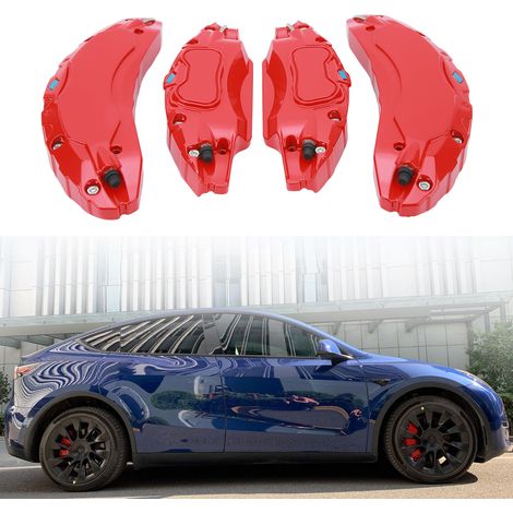 4 Bremssattelabdeckungen aus Aluminiumlegierung für Tesla Model 3 (18/19 Zoll Felgen, 2017-2023), rot (Lieferung ohne Aufkleber). (1/5)