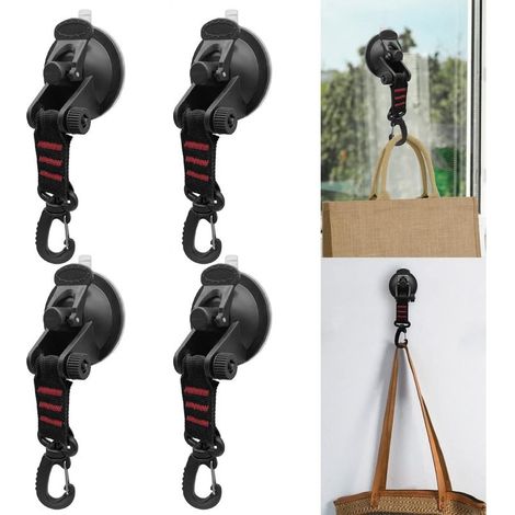 Set of 4 ultra-strong camping suction cups with integrated hook – secure attachment for tents, awnings and tarpaulins on smooth surfaces (1/5)
