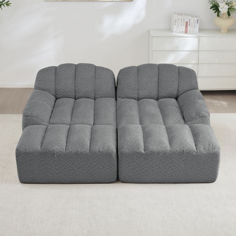 Canapé modulaire 2 places avec 2 poufs, désossé en mousse haute densité 32D, pour salon et appartement, design antidérapant, gris (1/5)