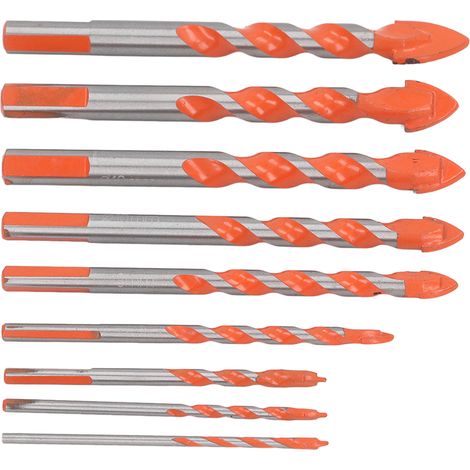 Set de 9 forets béton carbure, pointe carbure haute résistance pour bois, céramique, plastique, verre - perçage industriel professionnel (1/5)