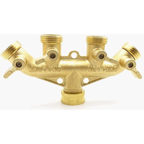 Répartiteur de robinet de jardin en laiton, 4 voies avec interrupteurs, distributeur pour tuyaux d'arrosage et robinet extérieur (1/5)