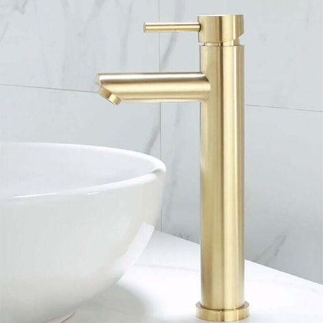 Ulisem Robinet de lavabo de salle de bain, design moderne et créatif, poli, monotrou, or brossé, laiton massif (2 tuyaux inclus) - RW (1/3)