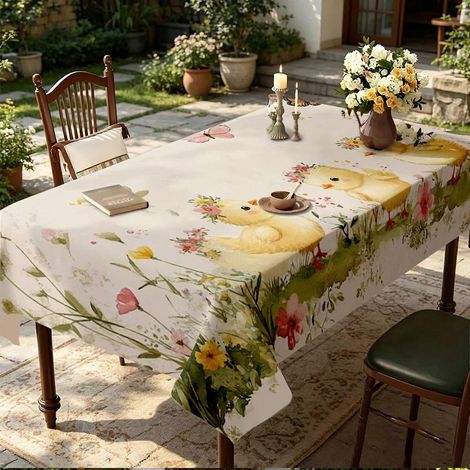 Nappe rectangulaire à motif floral et canard de ferme (1 pièce), nappe de salle à manger sur le thème du solstice d'été, nappe légère pour cuisine de ferme et salle à manger. (1/4)