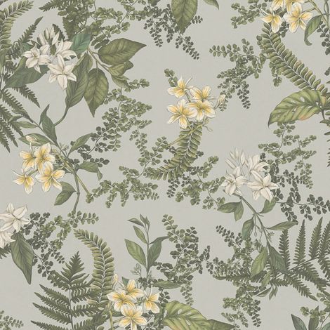 Blumen Tapete Profhome 394242 heißgeprägte Vliestapete leicht strukturiert mit floralen Ornamenten matt grau weiß gelb 5,33 m2