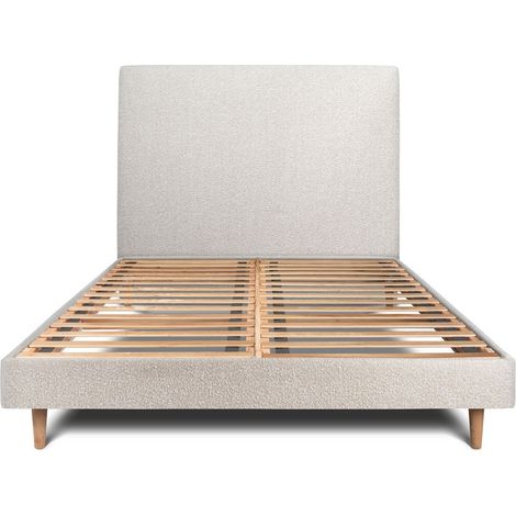 Lit 160x200cm avec tête de lit tapissier bouclette et sommier kit Beige - Hauteur totale : 29cm (1/5)